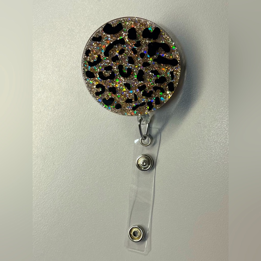 2 inch Gold Glitter Leopard Print Badge Reel